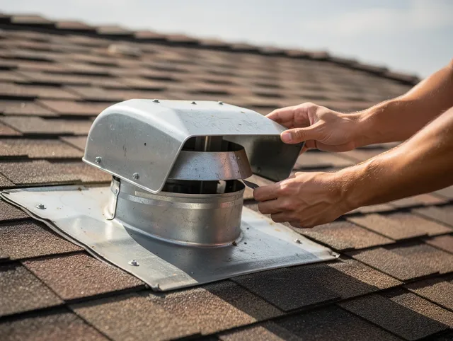 Georgetown Dryer Vent Cleaning certified technician safely cleaning a roof-mounted dryer vent in Georgetown