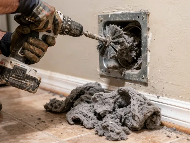 Certified Georgetown Dryer Vent Cleaning technician performing dryer vent cleaning in Georgetown