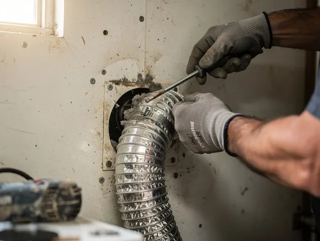 Georgetown Dryer Vent Cleaning technician performing precise dryer vent hose installation in Georgetown